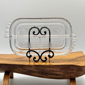 Duncan Miller Tear Drop Clear Divided Relish Dish Beaded Edge Serving Tray